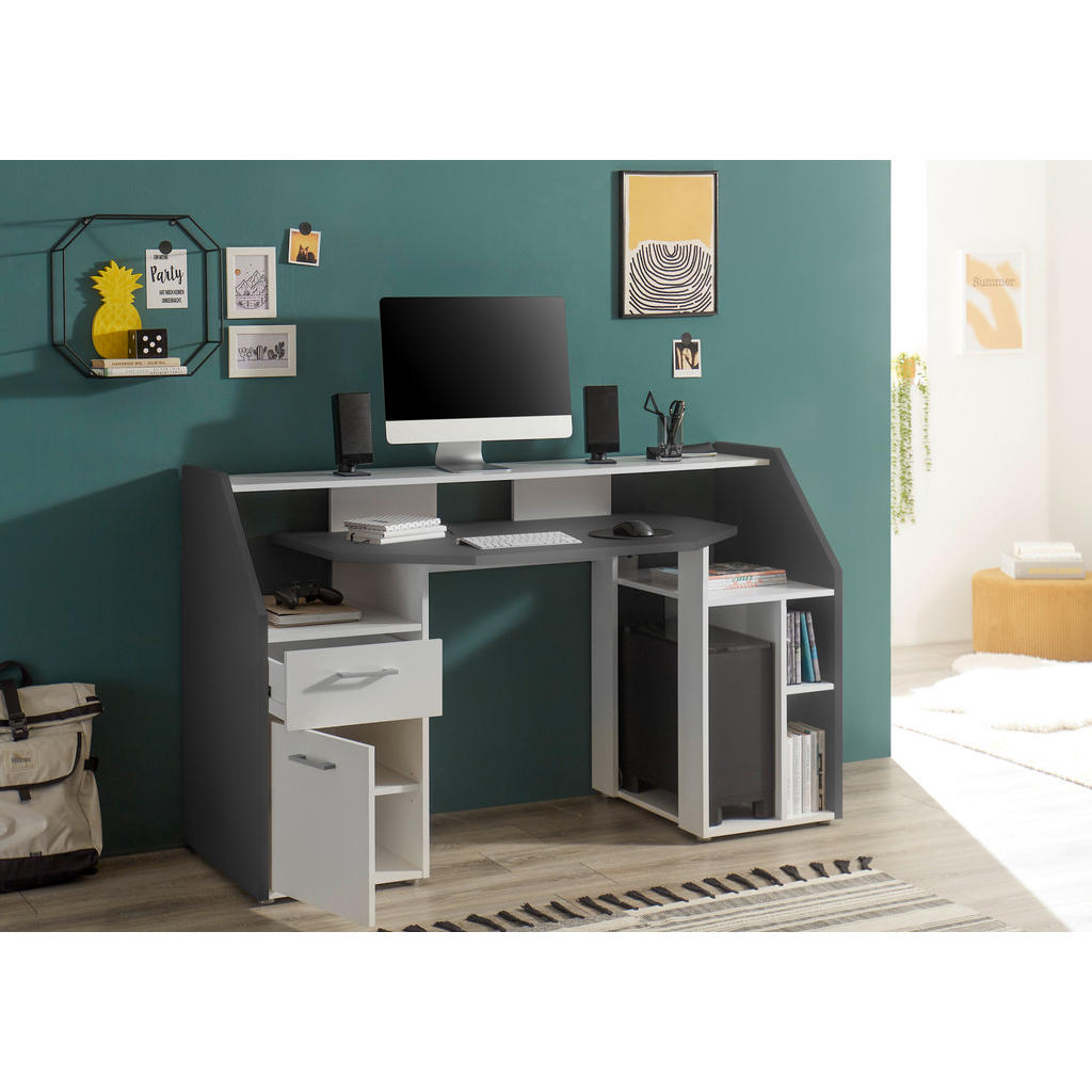 Thumbnail - Gamingschreibtisch Alex weiß Graphit B/H/T: ca. 160x95x67 cm