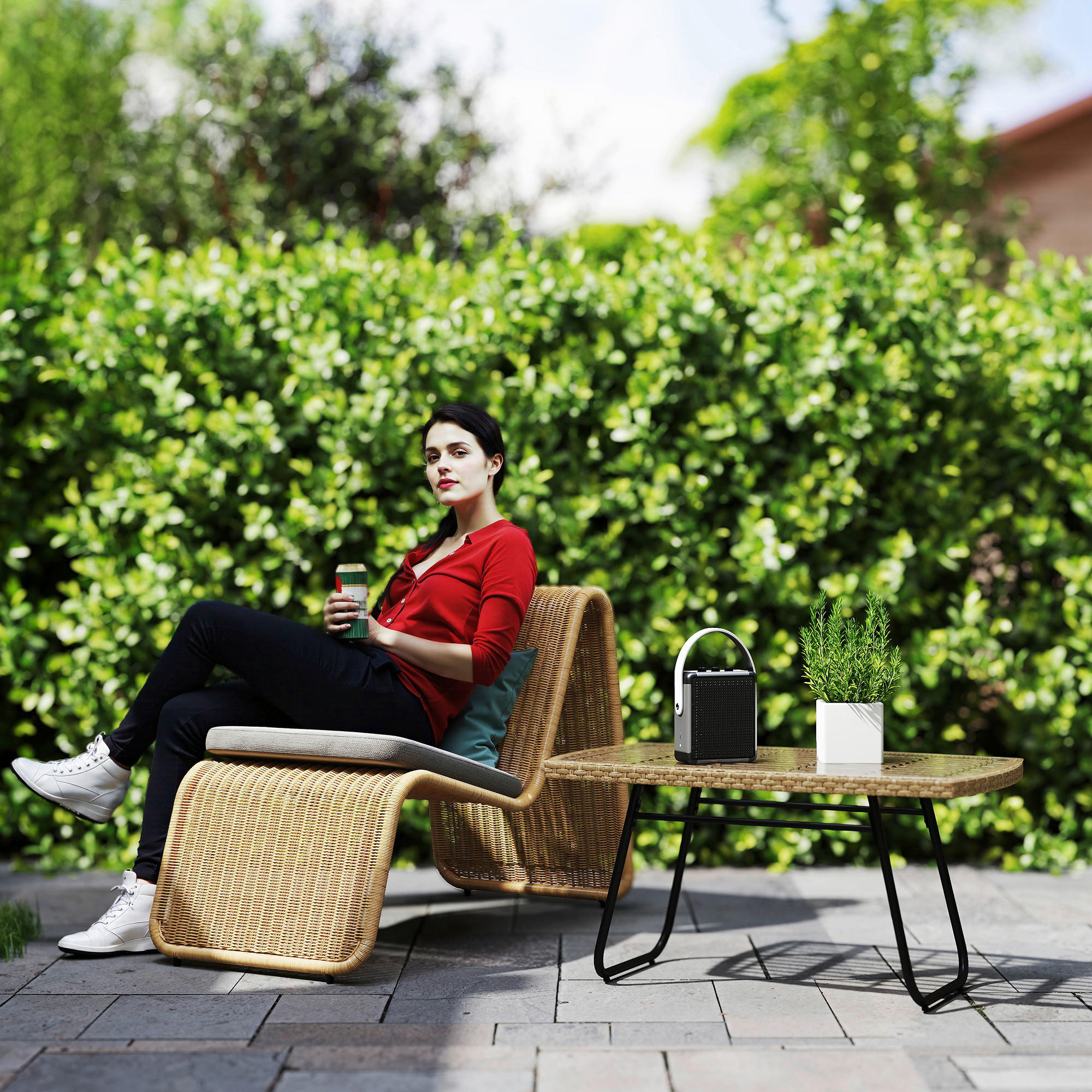 Thumbnail - Outsunny Rattan-Gartentisch Holzoptik Stahl B/H/L: ca. 50x45x90 cm