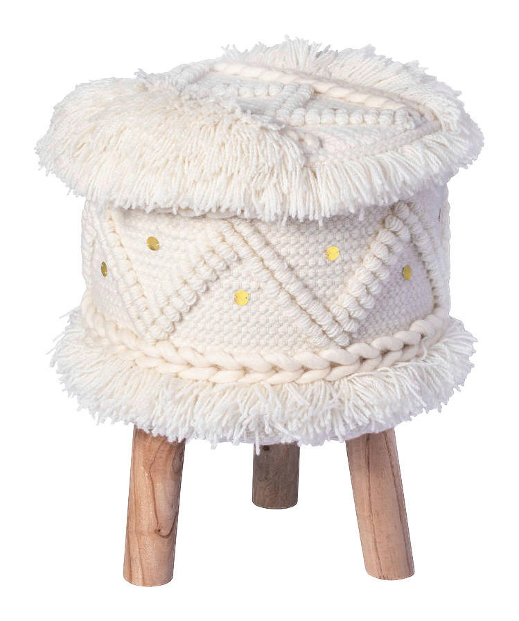 360 Living Hocker Bohist 500 creme Baumwolle Holz H/D: ca. 50x38 cm