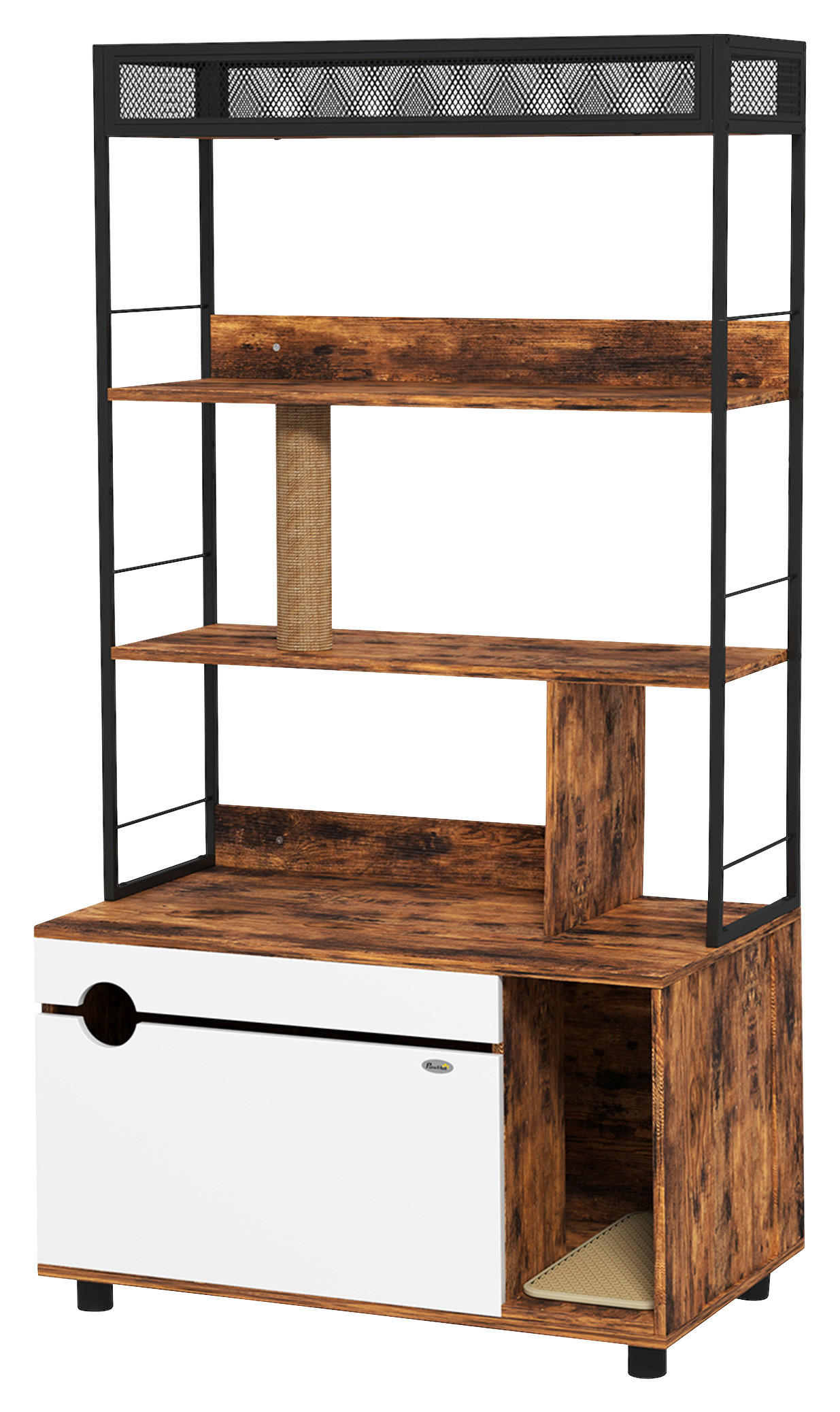 PawHut Katzenklo Schrank braun Stahl B/H/L: ca. 48x152x80 cm