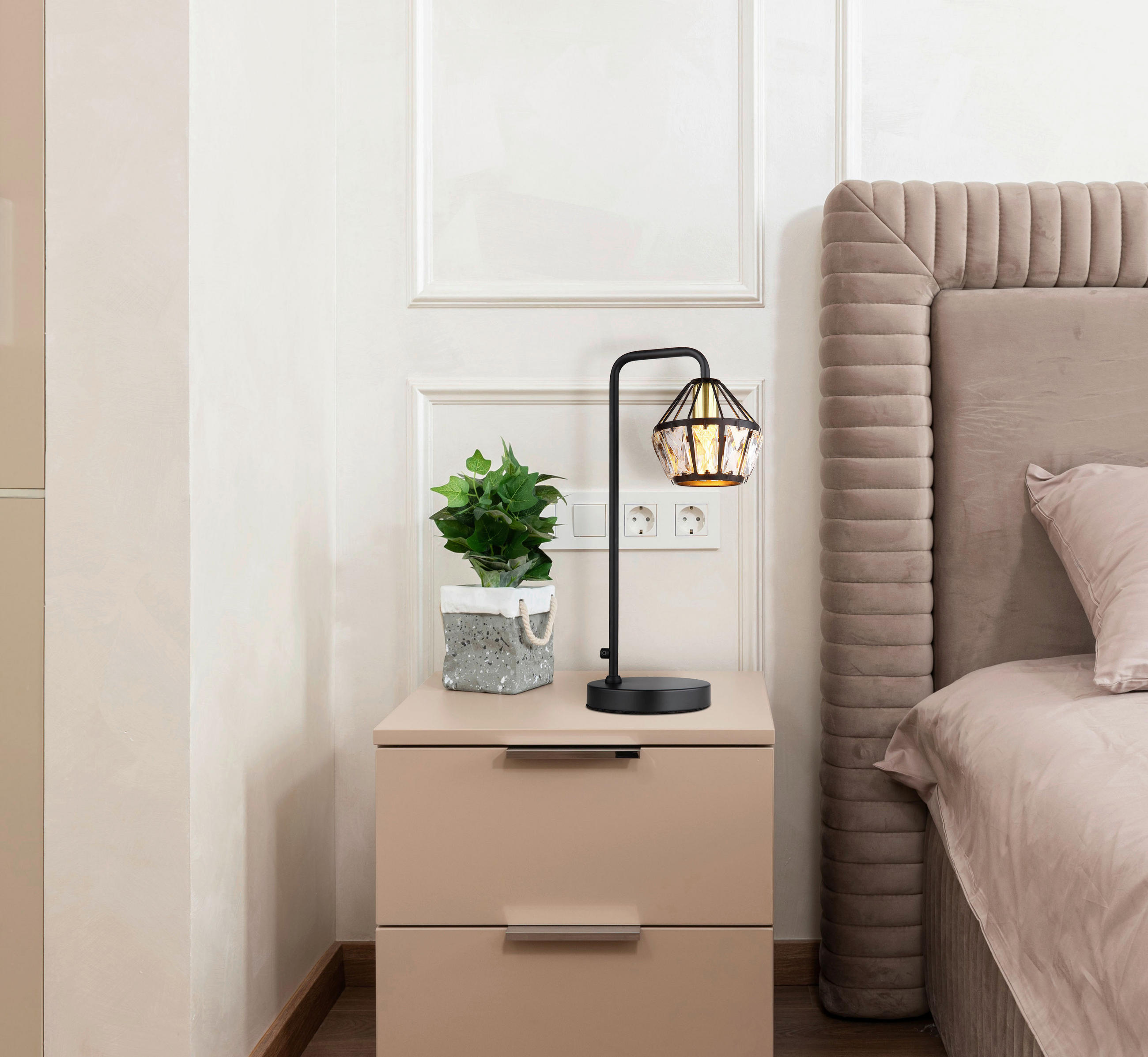 Thumbnail - GLOBO Tischleuchte schwarz Metall B/H/T: ca. 12,5x43x21,5 cm E14 1 Brennstellen