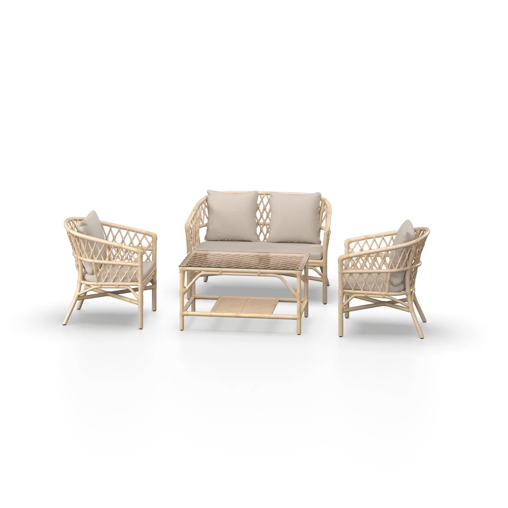 ROOM-MATE R902 フルセット Set mobilier grădină din ratan crem cu masă și per