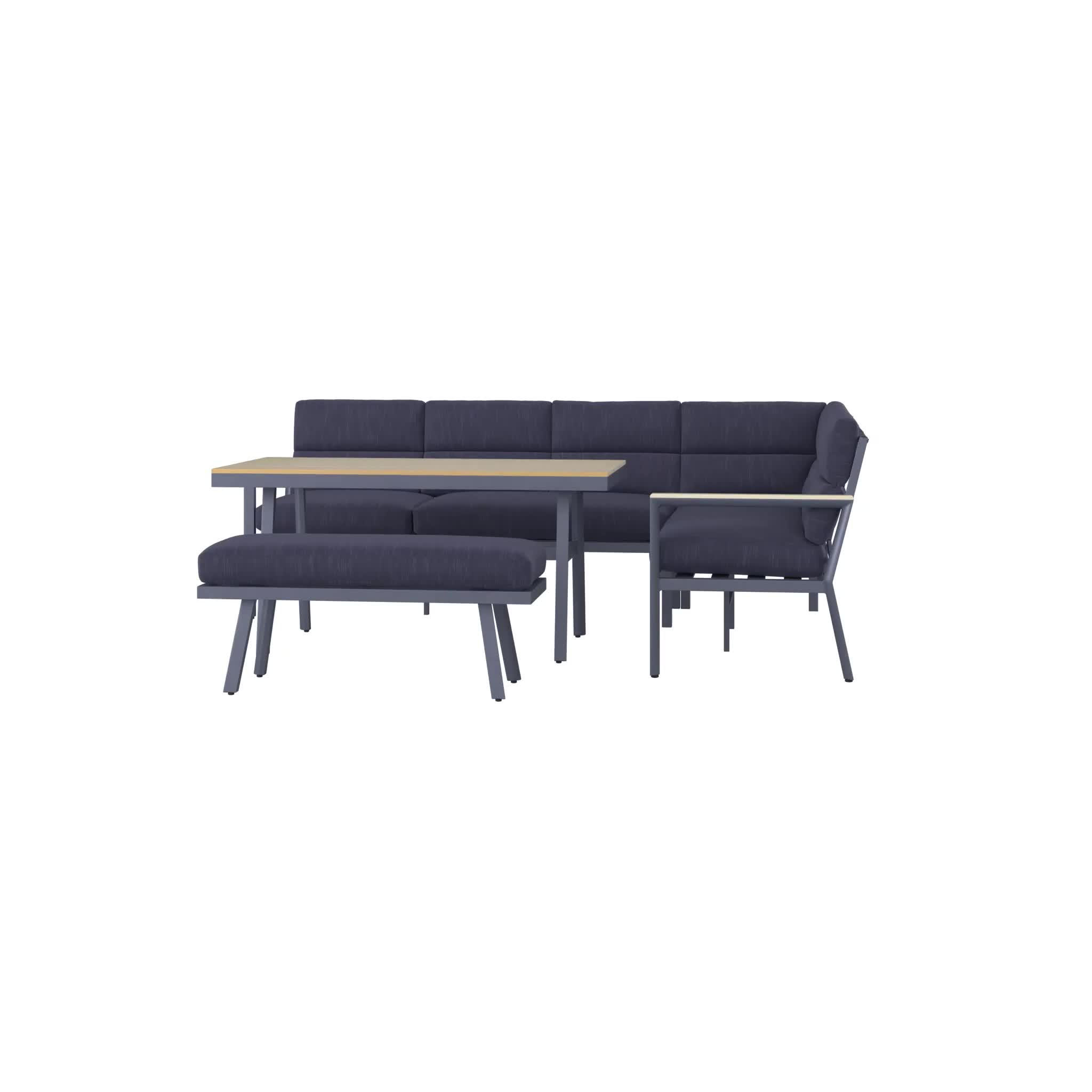 Set mobilier grădină, cadru aluminiu, 3 piese
